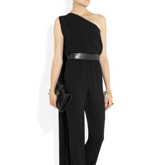Halston Heritage Black Drape Neck Jumpsuit - Picture 2 of 12